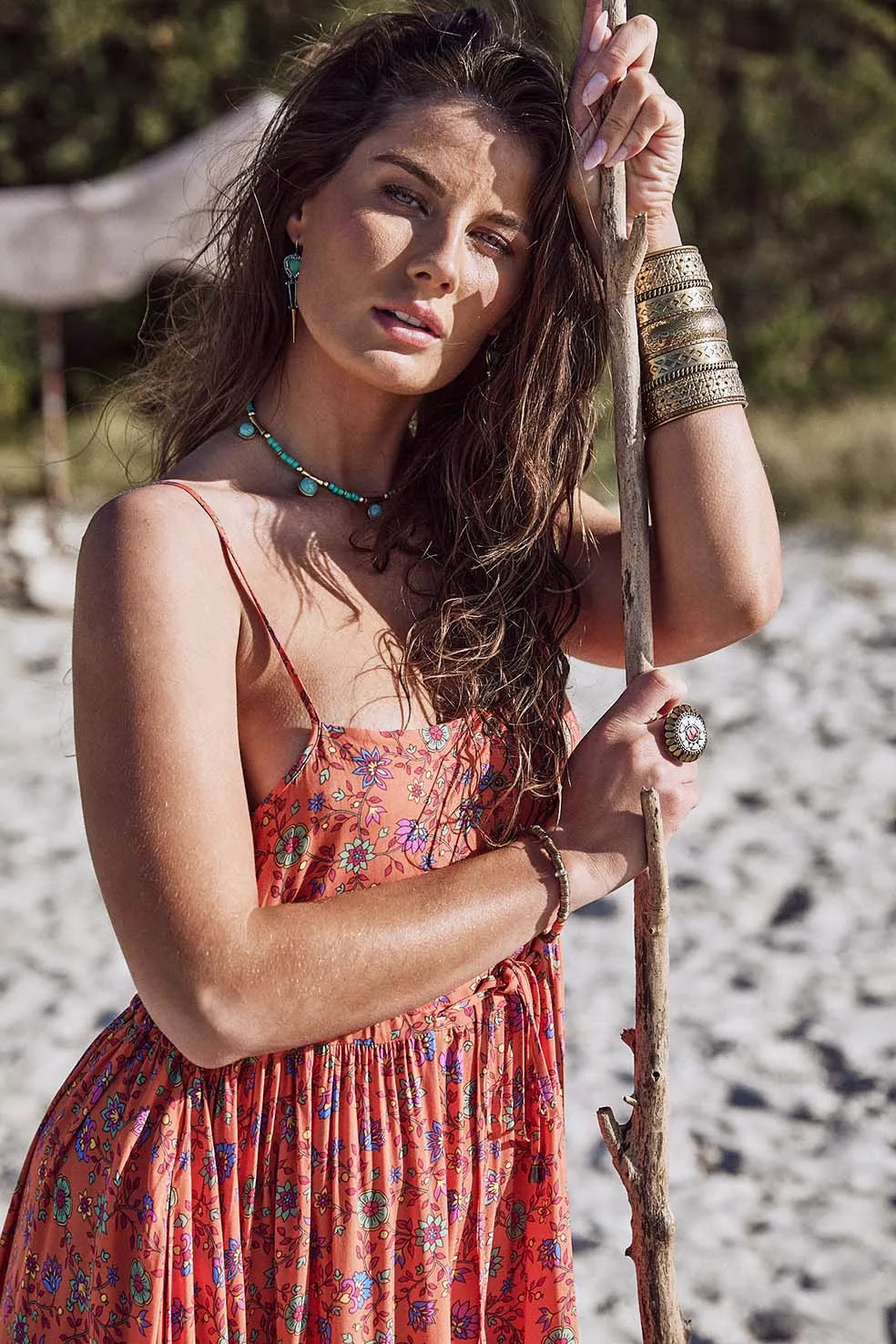 Folk Floral Midi Dress with Pockets Stylish Versatile MALANG BOHEME