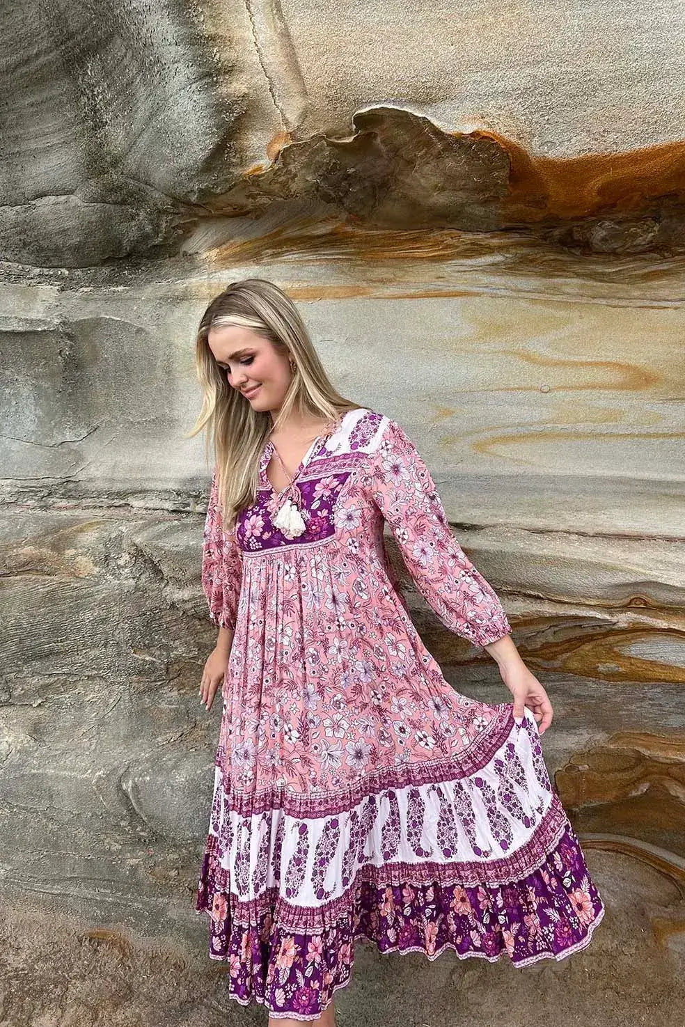 boho midi dress australia Boho Australia Maizie Midi Dress | Rasberry Mocha