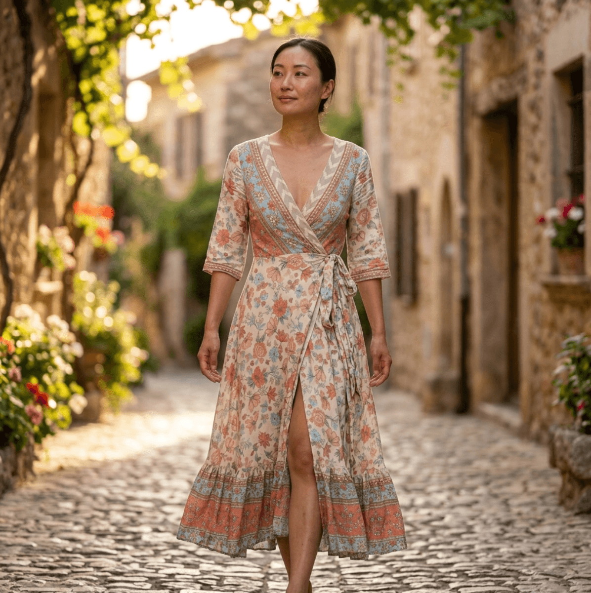 boho wrap dress australia Cobalt Bloom Combi Wrap Dress Bohemian Blue Floral Print Plus Size Maxi Tonketti